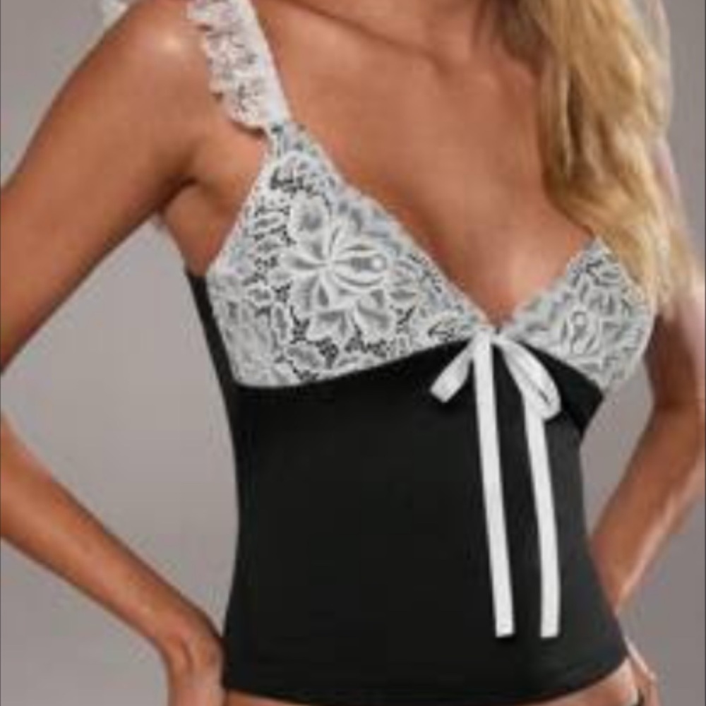 Black and White Lace Trim Camisole
